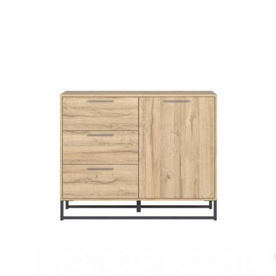 COMMODE GAMLA 1PORTE 3TIROIRS CHÊNE CADRE EN METAL
