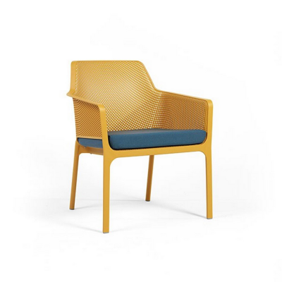 Chaise polypropylène et fibre de verre traité anti UV NET RELAX Jaune senape avec assise Bleu denim 86x67x71 cm