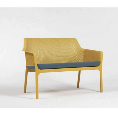 Banquette polypropylène et fibre de verre traité anti UV NET Senape avec matelas Bleu denim 86x116x70 cm