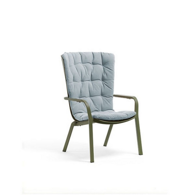 FAUTEUIL FOLIO VERT AGAVE + COUSSIN BLEU ARTIC