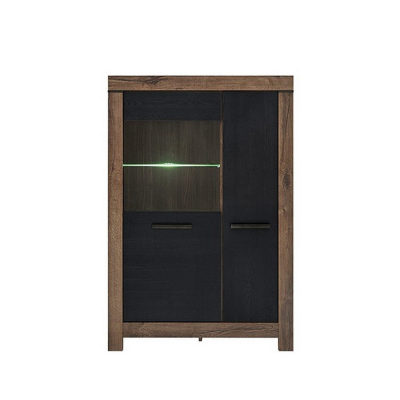 ARMOIRE VITRÉE BALIN 2PORTES CHÊNE MONASTERE/CHÊNE NOIR