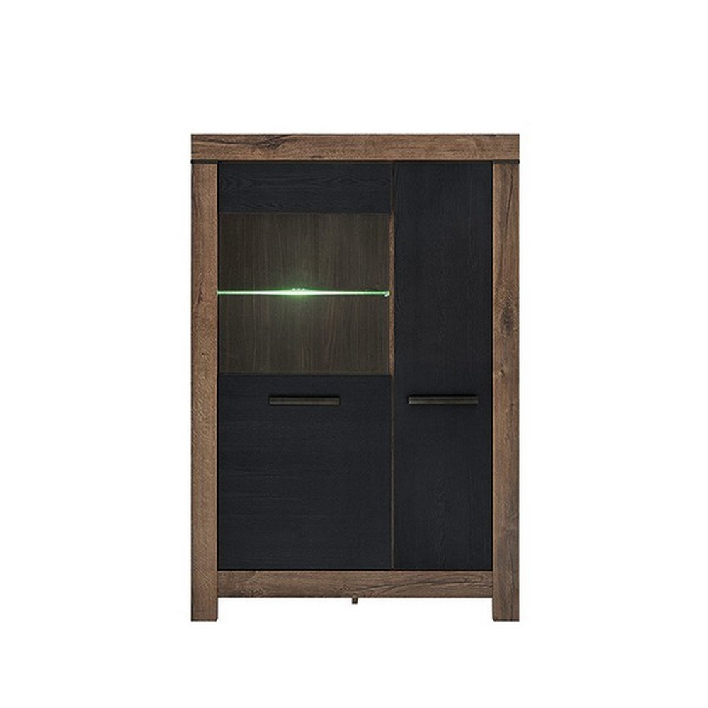 Armoire Vitrée 2 Portes Chêne Artisan - 120x170x45 Cm, Avec Éclairage LED, Rangement Salon/Bureau