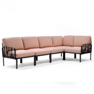 Salon polypropylène et fibre de verre traité anti UV KOMODO Antracite/ Rose quarzo 5 places 88x294x78-154 cm