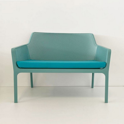 Banquette polypropylène et fibre de verre traité anti UV NET Salice avec matelas Bleu Sardinia 86x116x70 cm