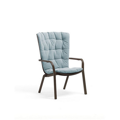 Fauteuil fibre de verre FOLIO Tabacco avec coussin Bleu artic 113-106-72x81-92 cm