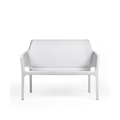 Banquette polypropylène et fibre de verre traité anti UV NET Blanc avec matelas Blanc 86x116x70 cm