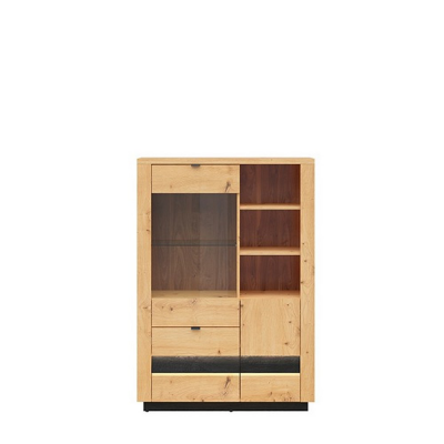 ARMOIRE VITRÉE OSTIA 2PORTES 2TIROIRS CHÊNE ARTISAN/CHÊNE NOIR