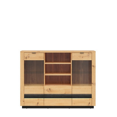 ARMOIRE VITRÉE OSTIA 2PORTES 2TIROIRS CHÊNE ARTISAN/CHÊNE NOIR