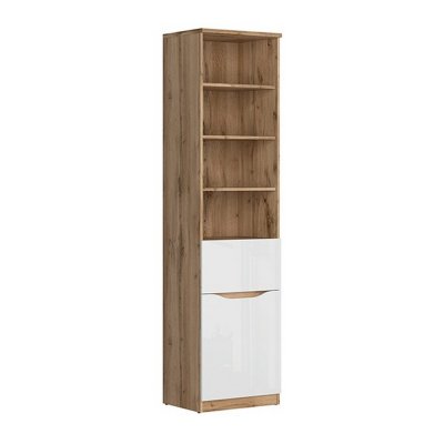 BIBLIOTHÈQUE NUIS 1PORTE 1TIROIR CHÊNE WOTAN/BLANC BRILLANT
