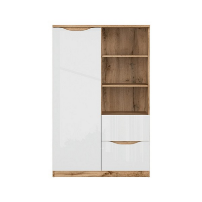 BIBLIOTHÈQUE NUIS 1PORTE 2TIROIRS CHÊNE WOTAN/BLANC BRILLANT