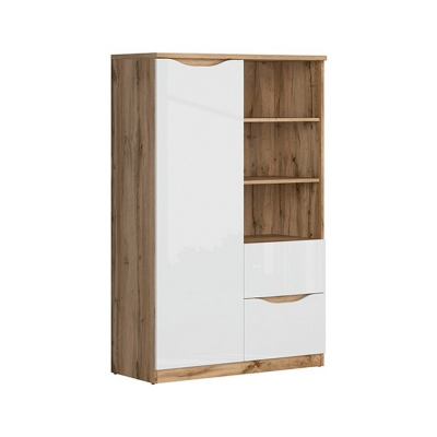 BIBLIOTHÈQUE NUIS 1PORTE 2TIROIRS CHÊNE WOTAN/BLANC BRILLANT