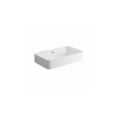 Vasque à poser sans trou pour robinet céramique SANLIFE blanc rectangulaire 60x35 cm