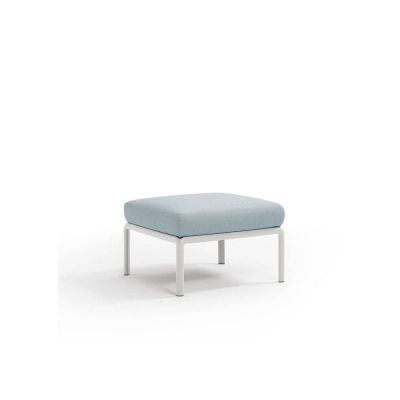 Pouf polypropylène et fibre de verre traité anti UV KOMODO Blanc avec coussin Bleu Ghiaccio Sunbrella 47x72x72 cm