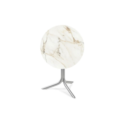 Table aluminium FLUTE Argent/Marbré blanc ronde rabattable 74x59 cm