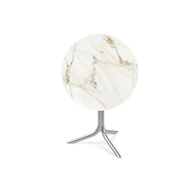 Table aluminium FLUTE Argent/ Marbré blanc ronde rabattable 74x69 cm
