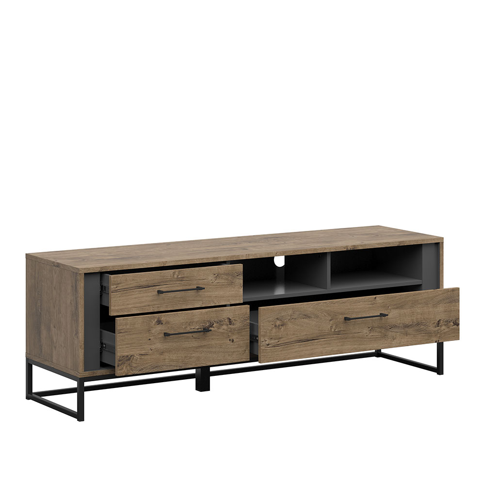 Meuble TV LUTON graphite/ marron chêne ribbeck marron 3 tiroirs