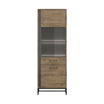 Armoire vitrée LUTON graphite/ marron chêne ribbeck marron 2 portes droite