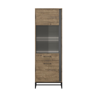 Armoire vitrée LUTON graphite/ marron chêne ribbeck marron 2 portes gauche
