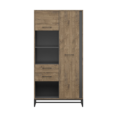 Armoire LUTON graphite/ marron chêne ribbeck marron 2 portes 2 tiroirs