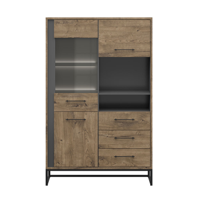 Armoire vitrée LUTON graphite/ marron chêne ribbeck marron 3 portes 3 tiroirs