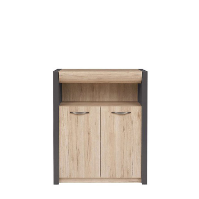 Bibliothèque EXECUTIVE gris tungstène/ chêne san remo clair 2 portes 1 tiroir 110/90 cm