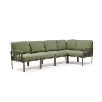 Salon polypropylène et fibre de verre traité anti UV KOMODO Tortora/ Vert giungla sunbrella 5 places 88x294x78-154 cm