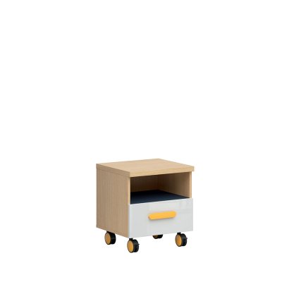 Commode roulante WESKER chêne polonais/ bleu marine/ blanc brillant 1 tiroir 45x39x40,5 cm
