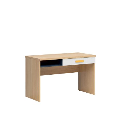 Bureau WESKER chêne polonais/ bleu marine/ blanc brillant 1 tiroir 120x59x75,5 cm