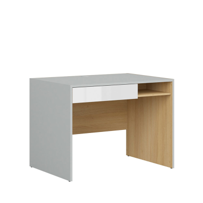 Bureau NANDU gris clair/ chêne polonais/ blanc brillant 1 tiroir 100x70x75 cm