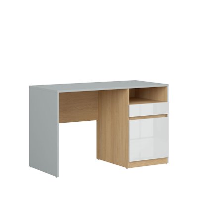 Bureau NANDU gris clair/ chêne polonais/ blanc brillant 1 porte 1 tiroir 120x57x75,5 cm