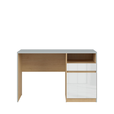 Bureau NANDU gris clair/ chêne polonais/ blanc brillant 1 porte 1 tiroir 120x57x75,5 cm