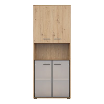 Bibliothèque SPACE OFFICE chêne rustique/ noir matt 4 portes 80x202,5x37,5 cm