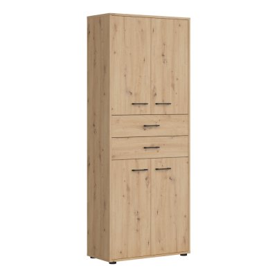Bibliothèque SPACE OFFICE chêne rustique/ noir matt 4 portes 2 tiroirs 80x202,5x37 cm