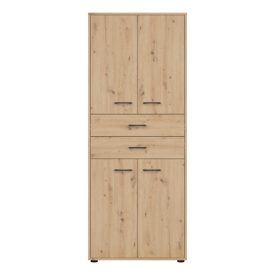 Bibliothèque SPACE OFFICE chêne rustique/ noir matt 4 portes 2 tiroirs 80x202,5x37 cm