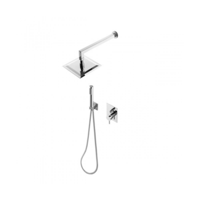 Systeme de douche acier inoxydable NEW ICONE chromé encastré 4 voies avec rosace rectangulaire