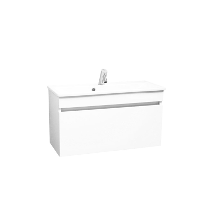 Pack vasque semi encastré LOOK 83x36 cm avec meuble blanc brillant 1 tiroir