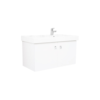 Pack lavabo LINHA droit 90x45 cm avec meuble blanc brillant 2 portes