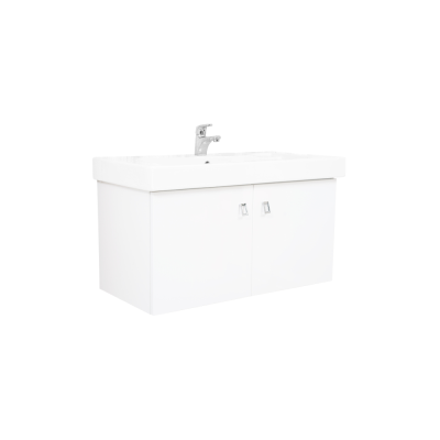 Pack lavabo LINHA 90x45 cm avec meuble blanc brillant 2 portes