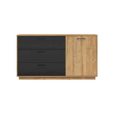 Commode MAIO chêne waterford/ chêne noir 160x89x45 cm 1 porte 3 tiroirs