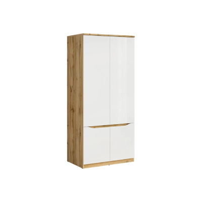Garde robe NUIS chêne wotan/ blanc brillant 90x197,5x57,5 cm 4 portes