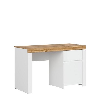 Bureau HOLTEN blanc/ chêne wotan/ blanc brillant 130,2x56,5x81,5 cm 1 porte 1 tiroir
