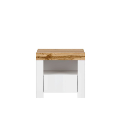 TABLE DE NUIT HOLTEN 1TIROIR BLANC/CHÊNE WOTAN/BLANC BRILLANT