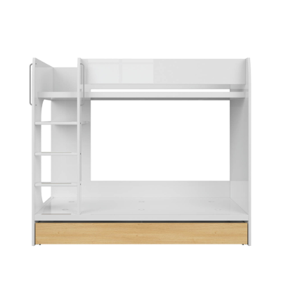 Lit superposés NANDU blanc brillant/ chêne polonais 90x200 cm avec rangement