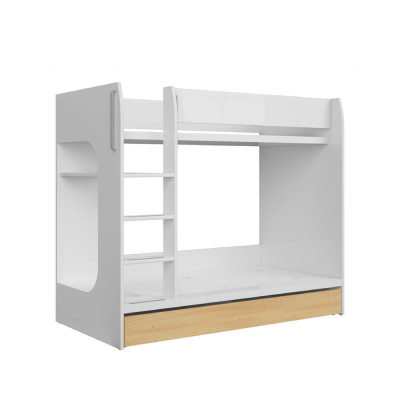Lit superposé NANDU blanc brillant/ chêne polonais 80x180 cm avec rangement