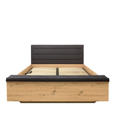 Lit OSTIA chêne rustique/ noir SOLAR 99 160x200 cm avec sommier coffre et rangement