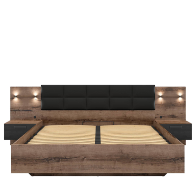 Lit KASSEL chêne monastère/ chêne noir 180x200 cm avec sommier coffre