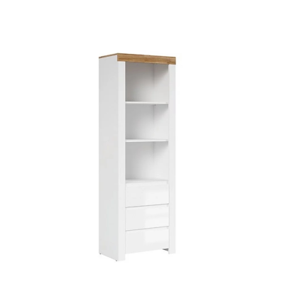 Bibliothèque HOLTEN blanc/ chêne Wotan/ blanc brillant 3 tiroirs 86x204x42 cm