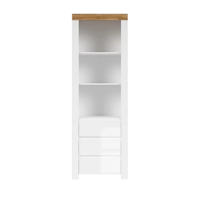 Bibliothèque HOLTEN blanc/ chêne Wotan/ blanc brillant 3 tiroirs 86x204x42 cm