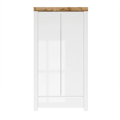 Garde robe HOLTEN blanc/ chêne Wotan/ blanc brillant 2 portes 1 tiroir 106x204x57 cm