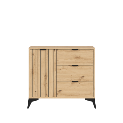 Commode LAMEA chêne rustique 1 porte 3 tiroirs 90x83x41 cm